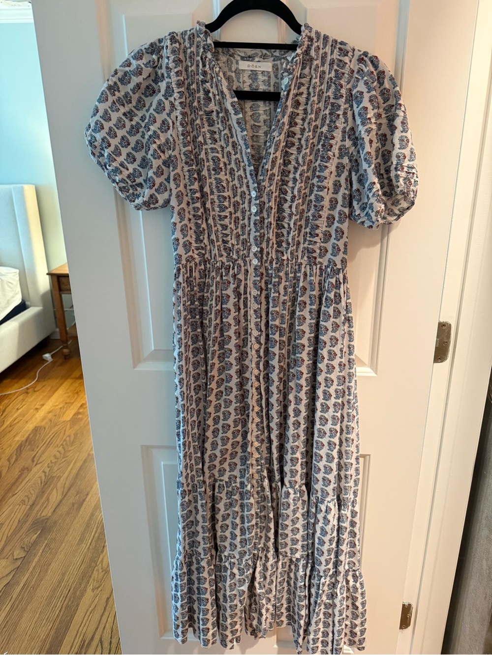 DÔEN Haleigh Dress Blue Paisley Print Midi Maxi Cottagecore Prairie Size XS